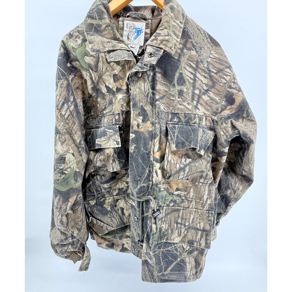 VTG‎ Trophy Club Camo Jacket Hunting Outdoorsman Full Zip Hooded Cotton  Medium